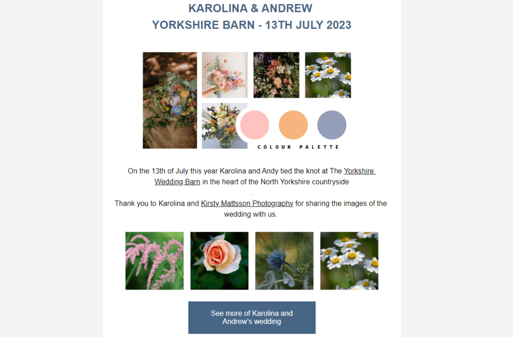 e-marking screen capture showing how we market to our wedding enquiries using eMarketing. 
